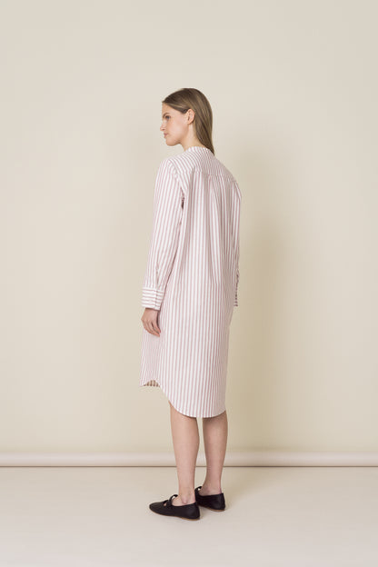 COLLARLESS OXFORD COTTON SHIRT DRESS