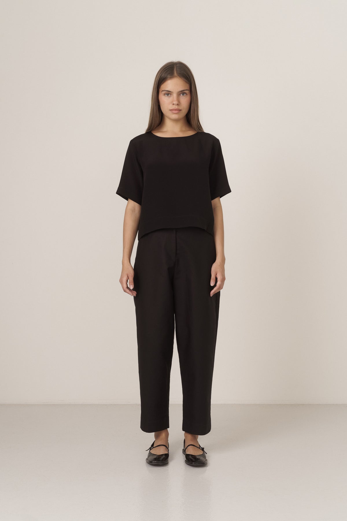 DOUBLE FACED SILK CROPPED SHIRT