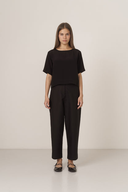 DOUBLE FACED SILK CROPPED SHIRT