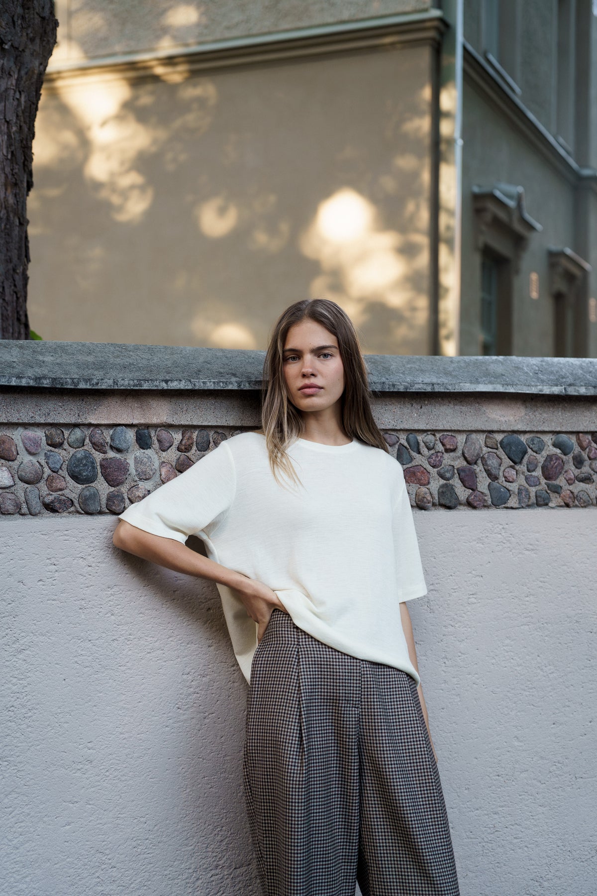 PLEATED WOOL TROUSERS GINGHAM