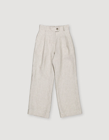 PLEATED LINEN PIN STRIPE TROUSERS