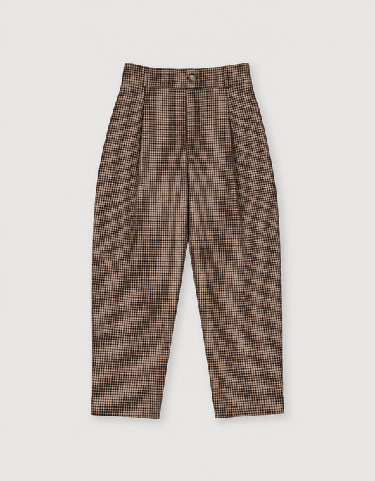 PLEATED WOOL TROUSERS GINGHAM