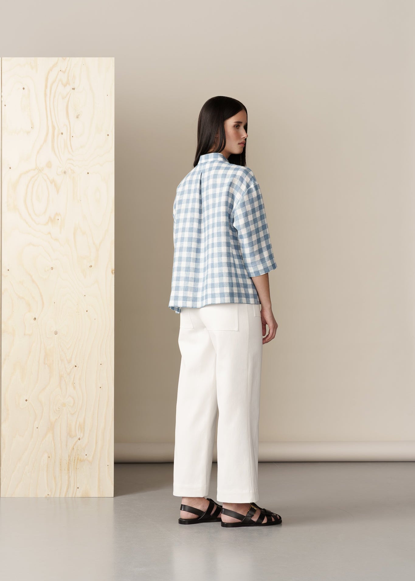 LOOSE LINEN BLOUSE CHECK