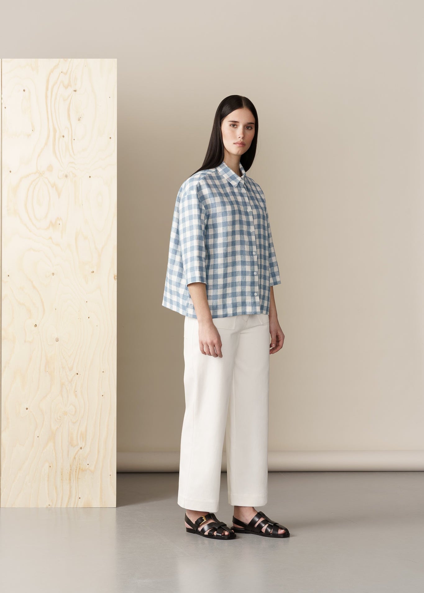LOOSE LINEN BLOUSE CHECK