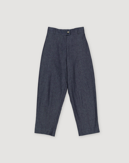 HEMP DENIM BARREL LEG TROUSERS