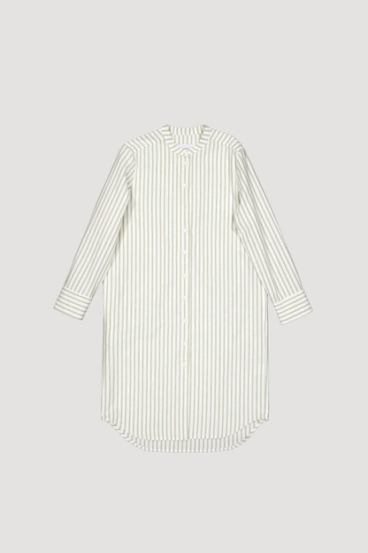 COLLARLESS OXFORD COTTON SHIRT DRESS