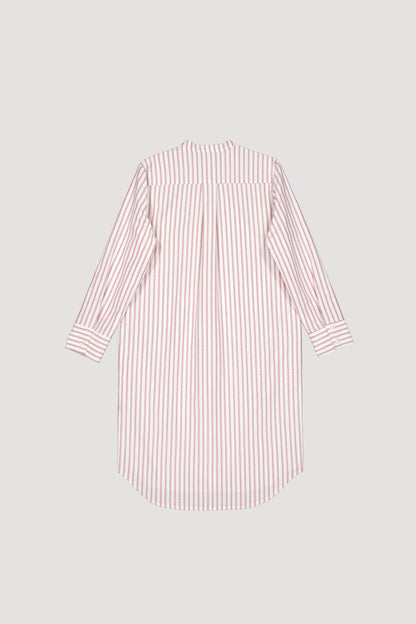 COLLARLESS OXFORD COTTON SHIRT DRESS