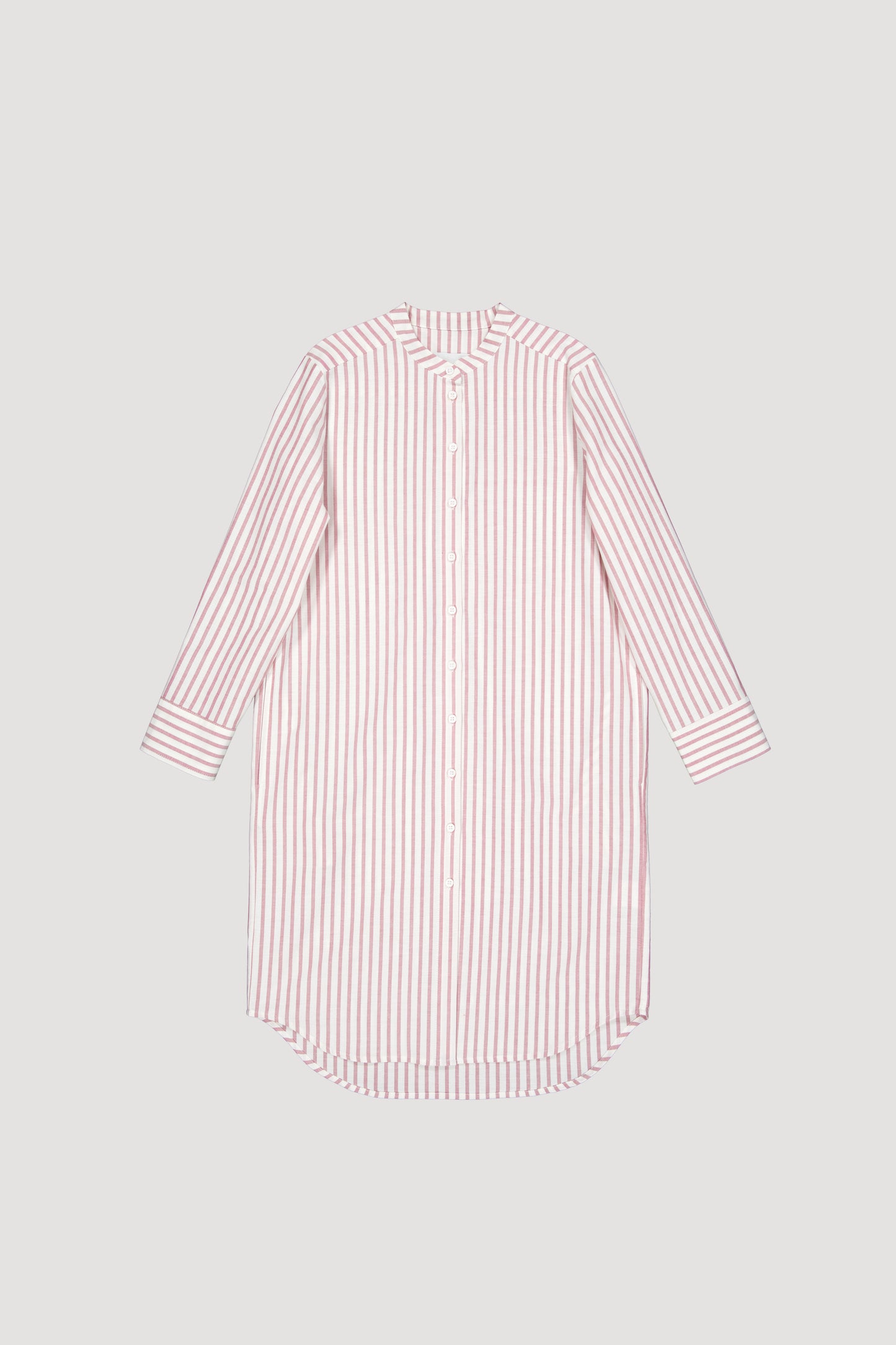 COLLARLESS OXFORD COTTON SHIRT DRESS