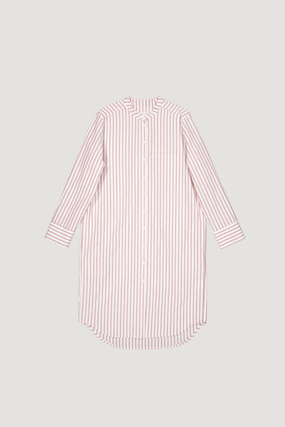 COLLARLESS OXFORD COTTON SHIRT DRESS