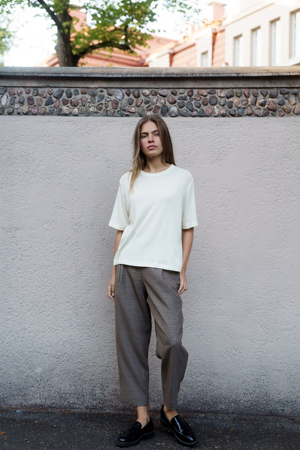 PLEATED WOOL TROUSERS GINGHAM