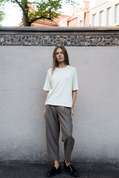 PLEATED WOOL TROUSERS GINGHAM
