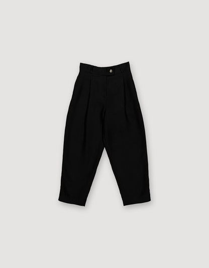 PLEATED BLACK LINEN TROUSERS