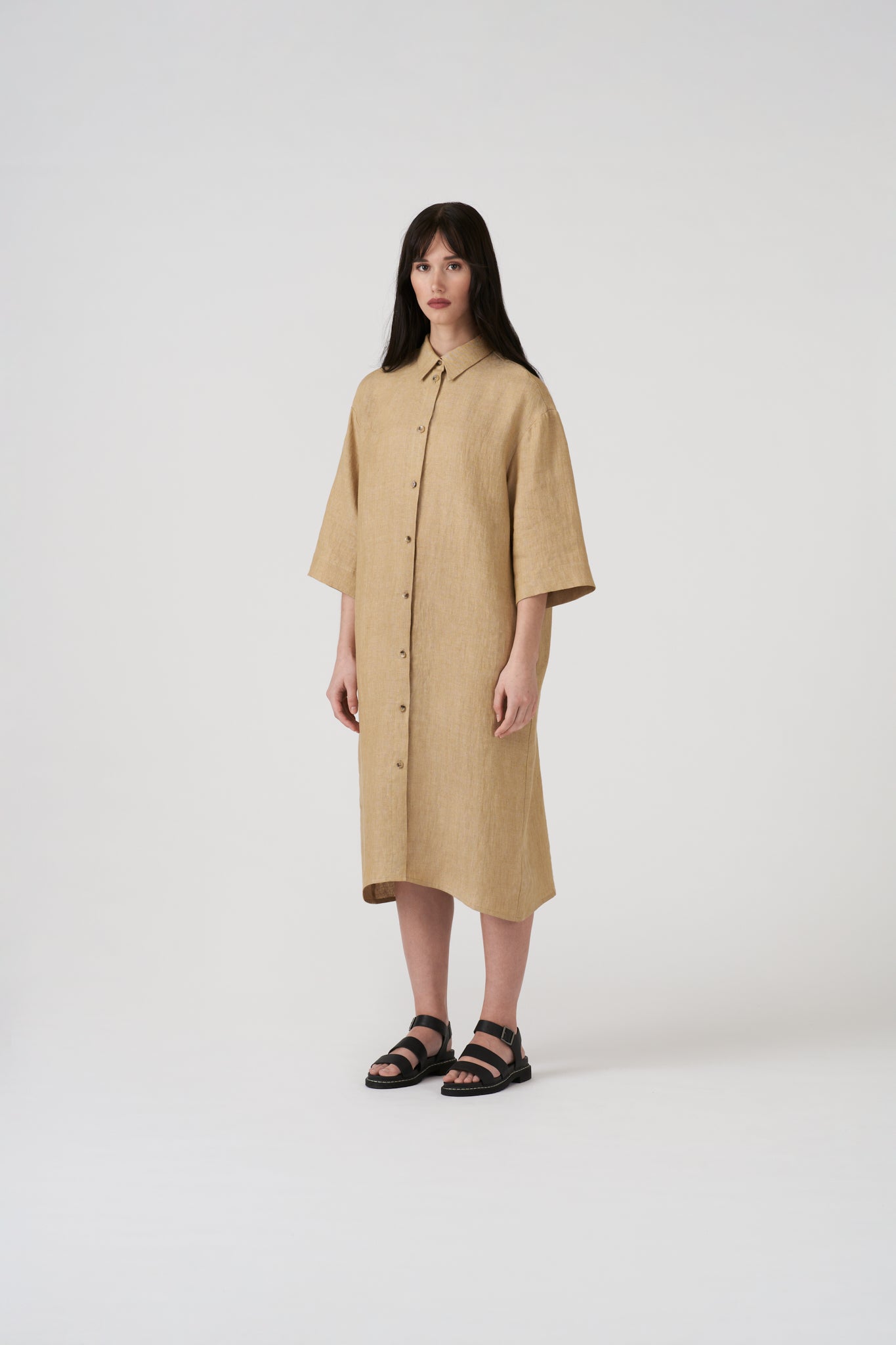 BOXY LINEN SHIRT DRESS