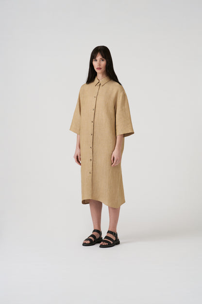 BOXY LINEN SHIRT DRESS