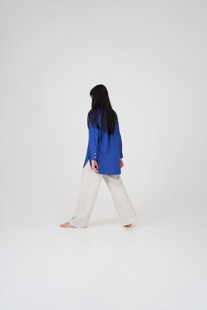 PLEATED LINEN STRAIGHT-LEG TROUSERS