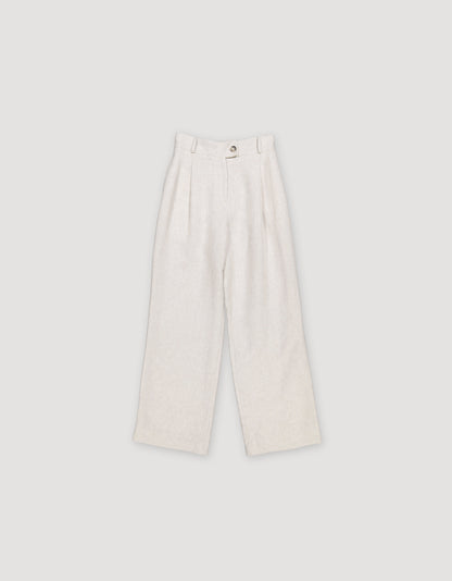 PLEATED LINEN STRAIGHT-LEG TROUSERS