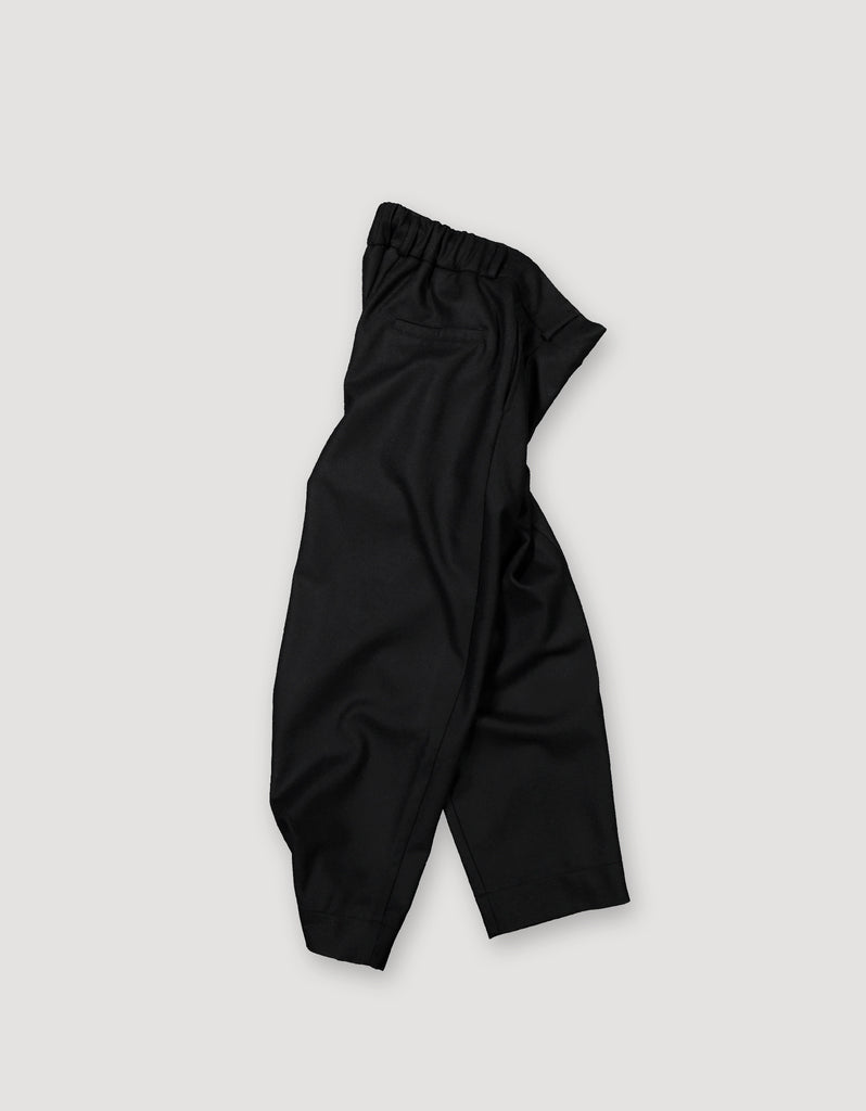 Black high waist relaxed fit wool trousers with elastic waist