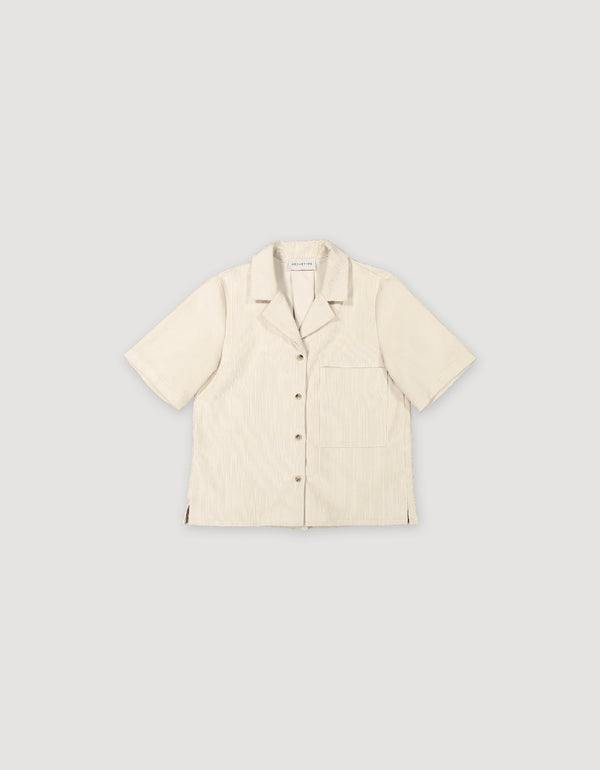 Short sleeve natural white corduroy blouse