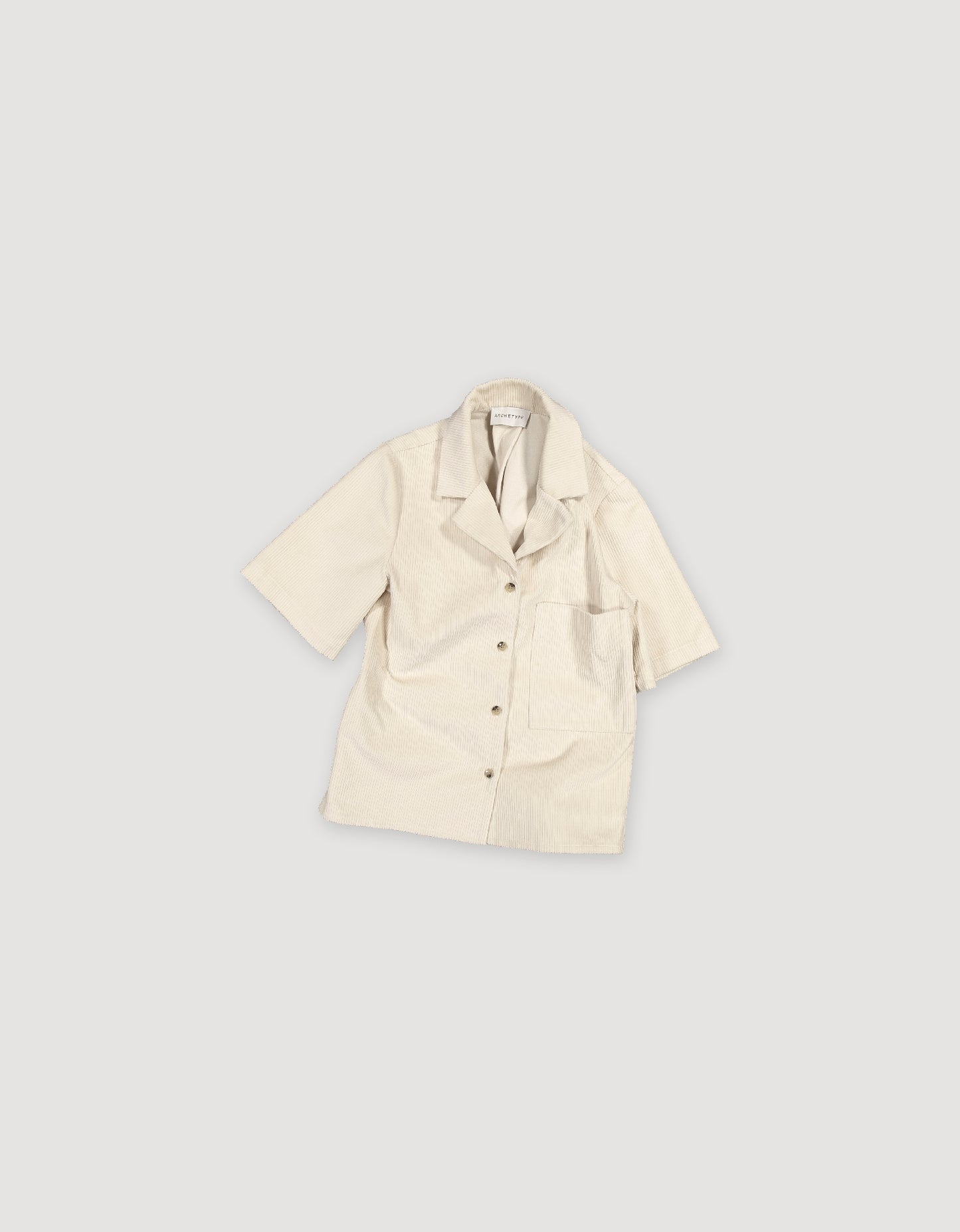 Short sleeve white heavy cotton corduroy shirt