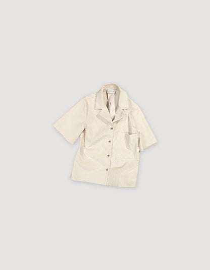 Short sleeve white heavy cotton corduroy shirt