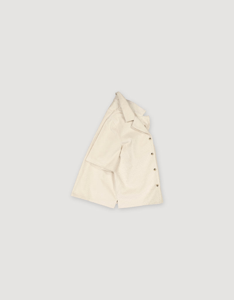 Short sleeve white button-up corduroy shirt