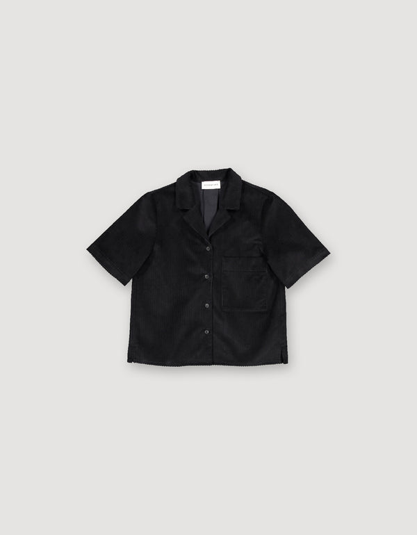 Short sleeve black corduroy blouse