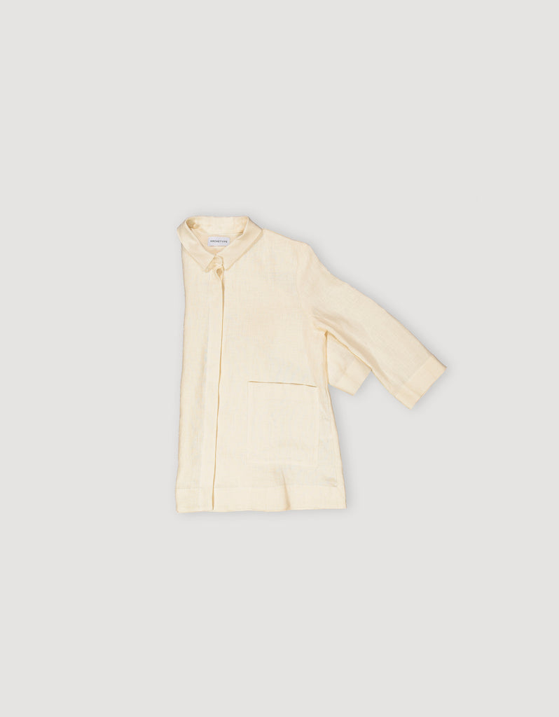 Ecru Off White Linen Shirt Jacket