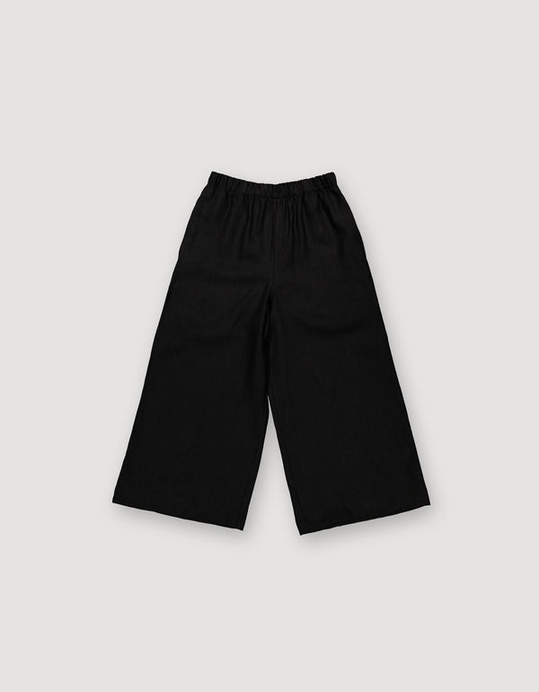 Black Linen Wide Leg Trousers